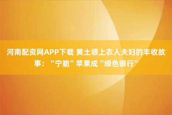 河南配资网APP下载 黄土塬上农人夫妇的丰收故事：“宁脆”苹果成“绿色银行”
