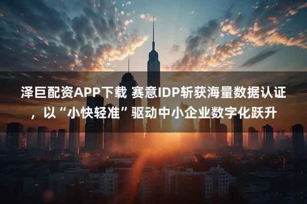 泽巨配资APP下载 赛意IDP斩获海量数据认证，以“小快轻准”驱动中小企业数字化跃升